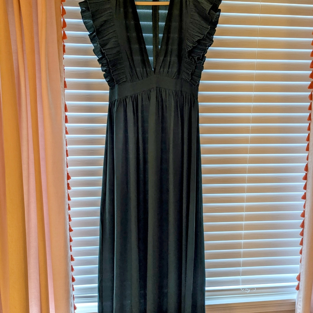 SHEIN Deep Green Ruched Ruffled Maxi Dress Size XL